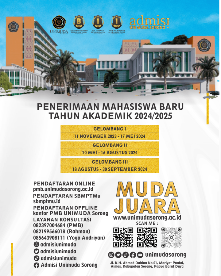PENDAFTARAN MAHASISWA BARU UNIMUDA SORONG TELAH DIBUKA!