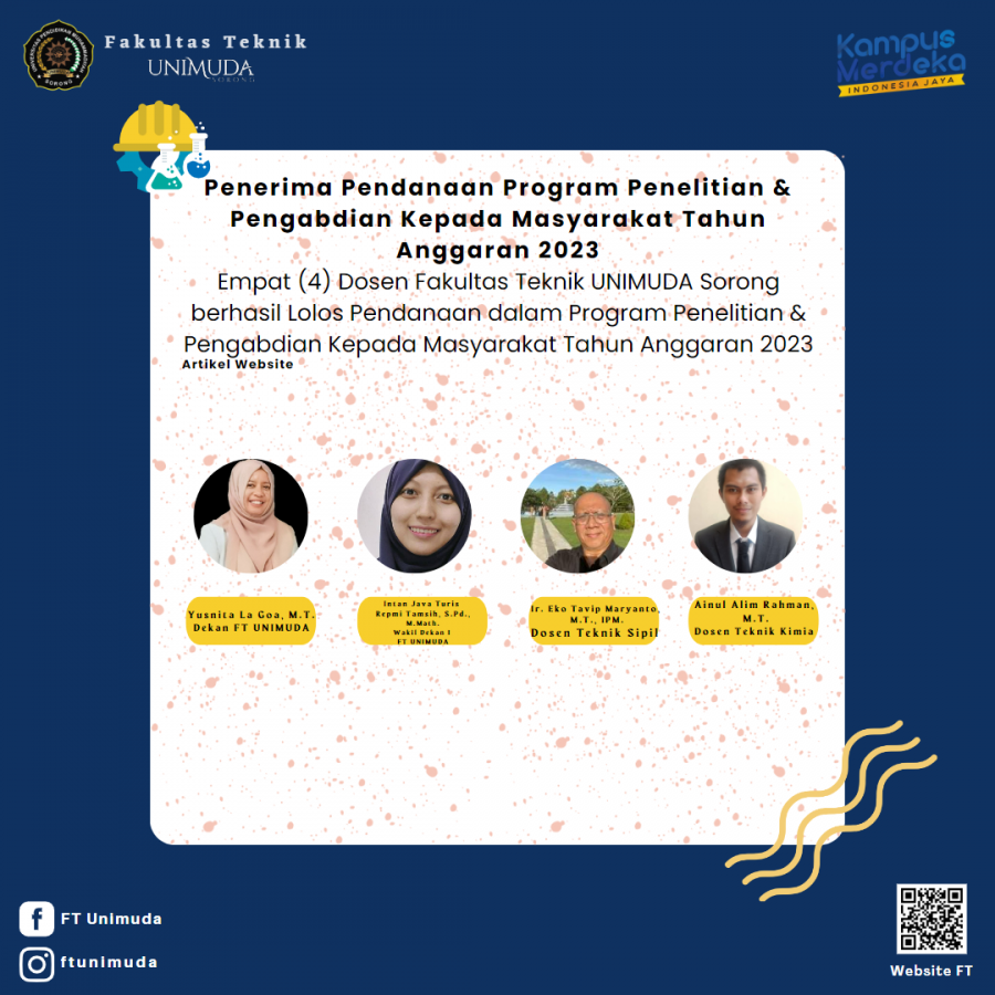 Prestasi Dosen FT UNIMUDA Sorong yang Lolos Pendanaan Program Penelitian & Pengabdian Kepada Masyarakat TA. 2023